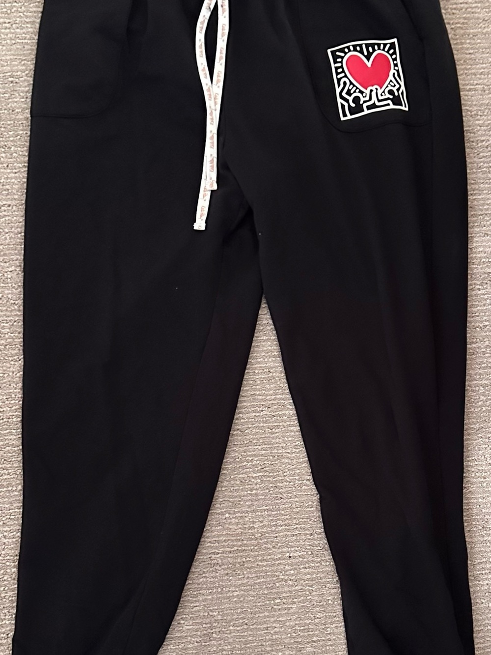 Black Women's Jogger Pants with Red Heart Patch
